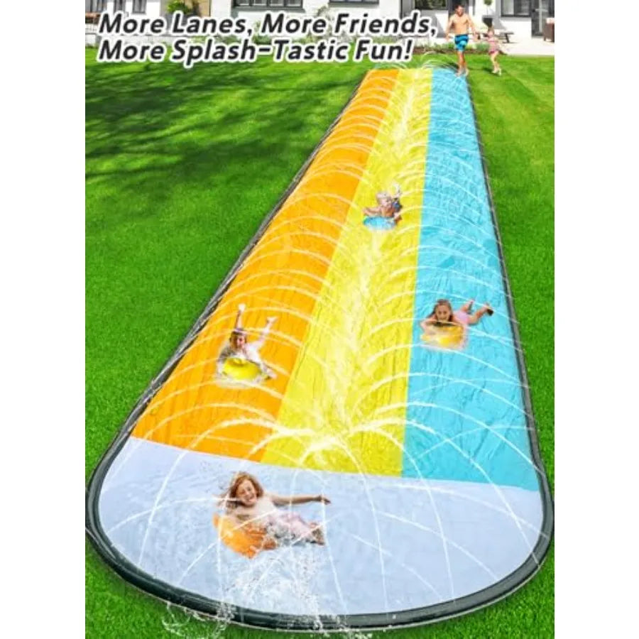 Slip and Water SlipWater Slide for Backyard 22ft3 Lane Color-BlockSurrounding Sprinkler Summer Toys for Outdoor with 3 Bodyboar