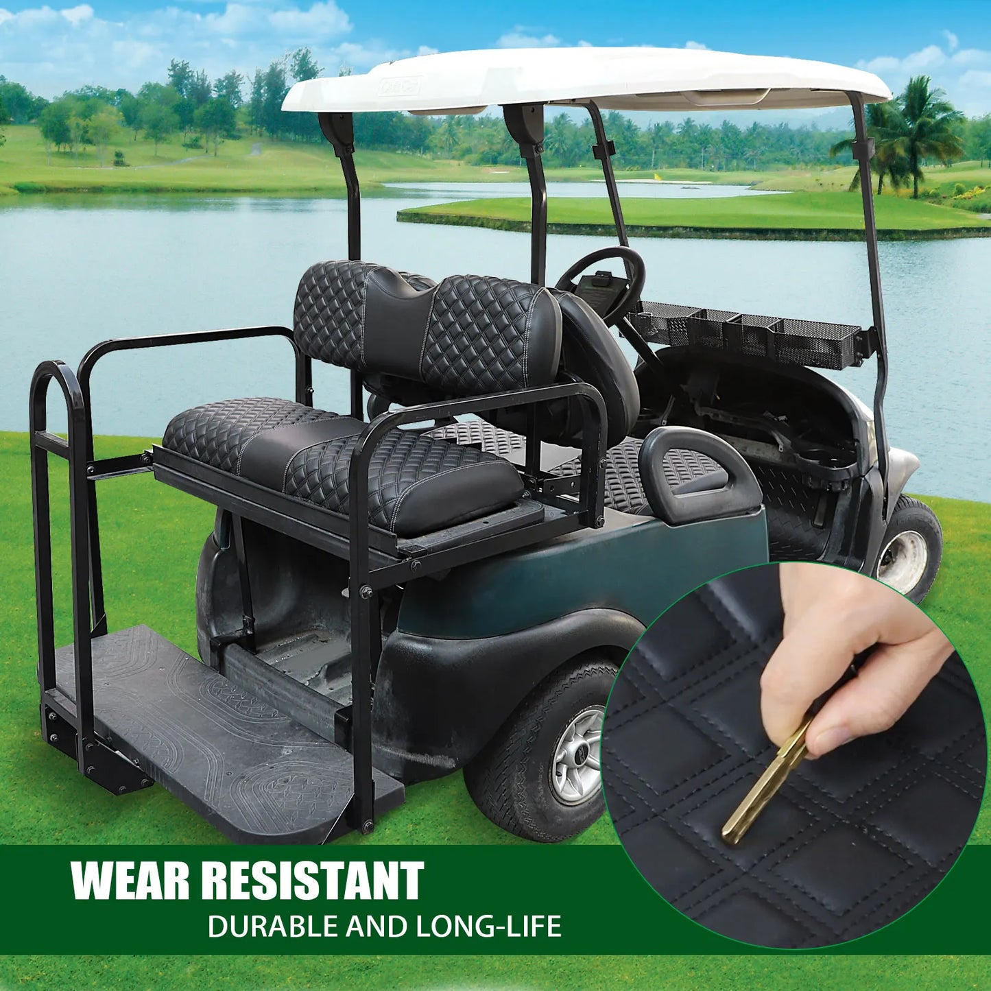 Roykaw Golf Cart Seat Covers Kit for Aftermarket Rear Seat, for Common Seat Cushion, Marine Grade Vinyl Material/Easy to Clean