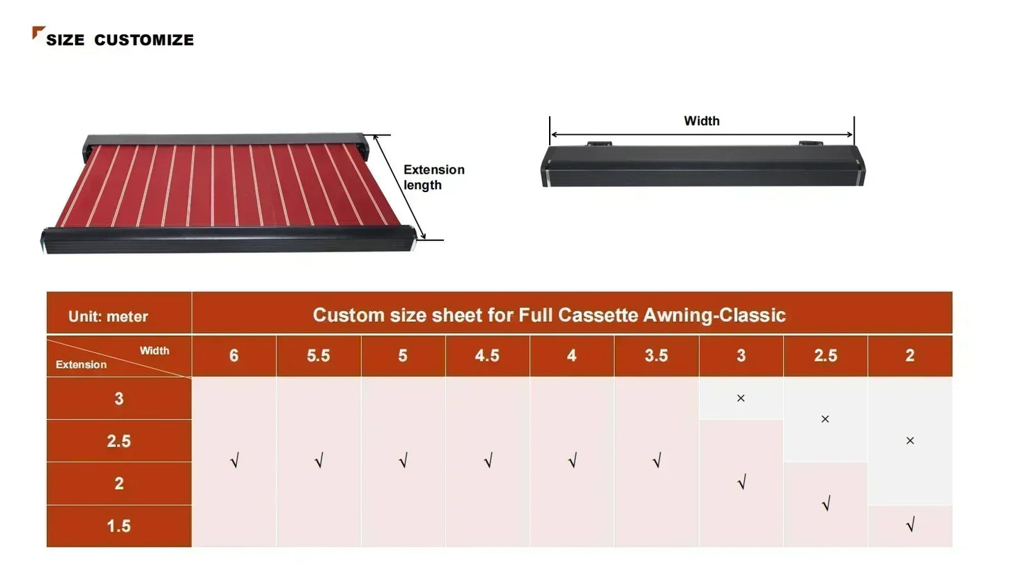Outdoor Patio Sun Shades Electric Awnings Retractable Canvas Full Box Awning Foldable Arm Polyester Fabric for Restaurants Cafes