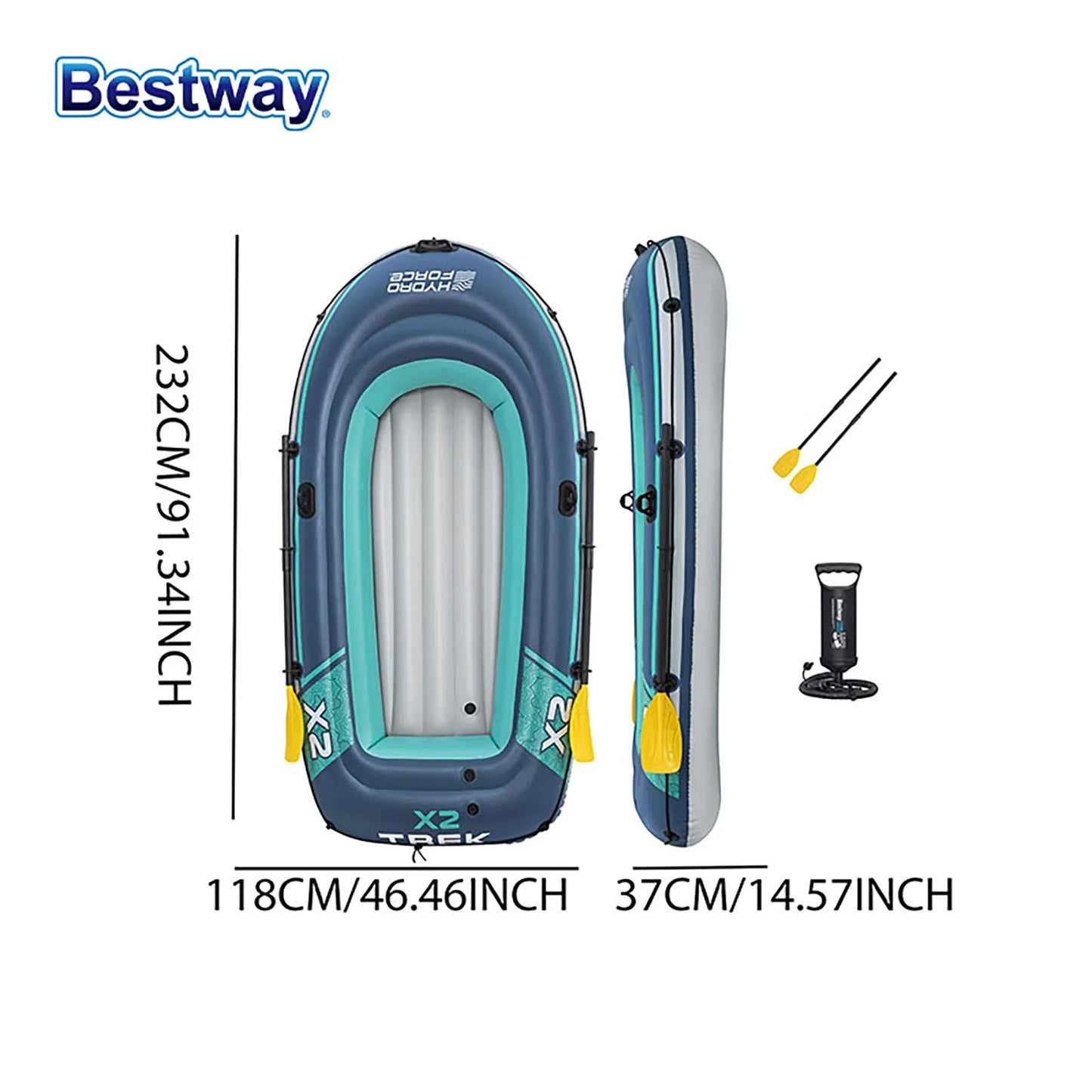 Bestway 61153 2 Person Inflatable Kayak - Durable PVC Material, Large Adventure Boat, Kit Format, Highly Buoyant and Stable