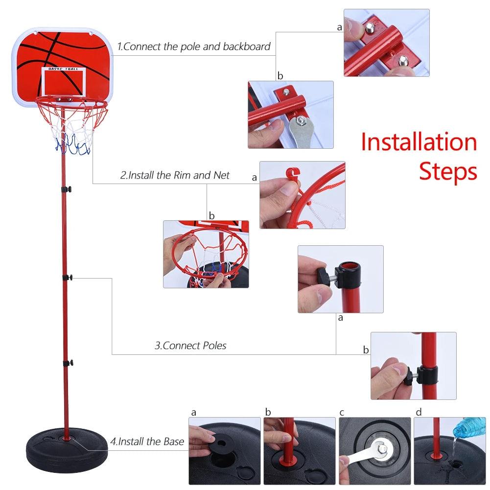 Basketball Stand System with Deflated Ball 63cm to 150cm Height Adjustable Basketball System Hoop Backboard Net Kit for Children