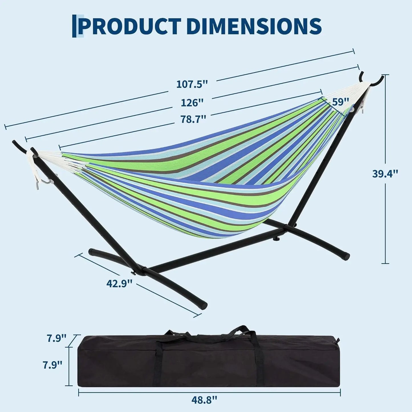 Portable Double Hammock with Stand, Heavy-Duty Steel Frame for Indoor Outdoor Use, 450 lbs Capacity