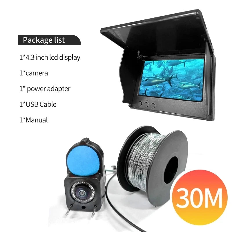 Portable Underwater Fishing Camera with 4.3" LCD Monitor Infrared Night Vision Waterproof Fish Finder for Ice Fishing