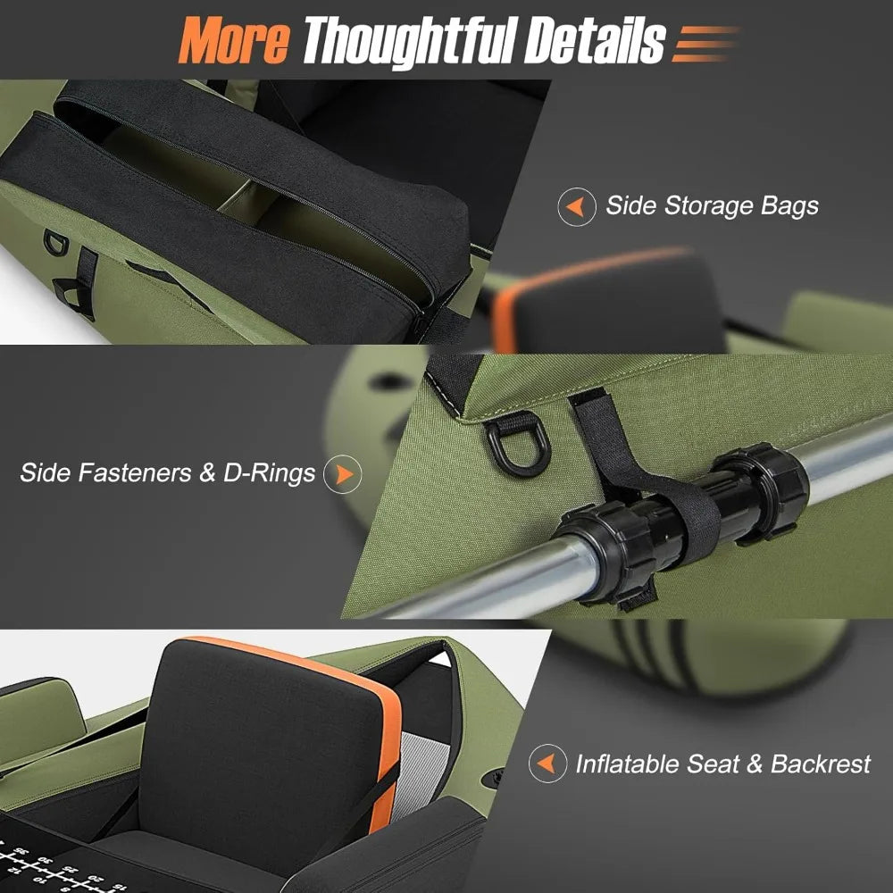 Fishing float tube, 350 lb inflatable fishing boat with paddle, pump, fin, portable backpack belly boat for adult fishing