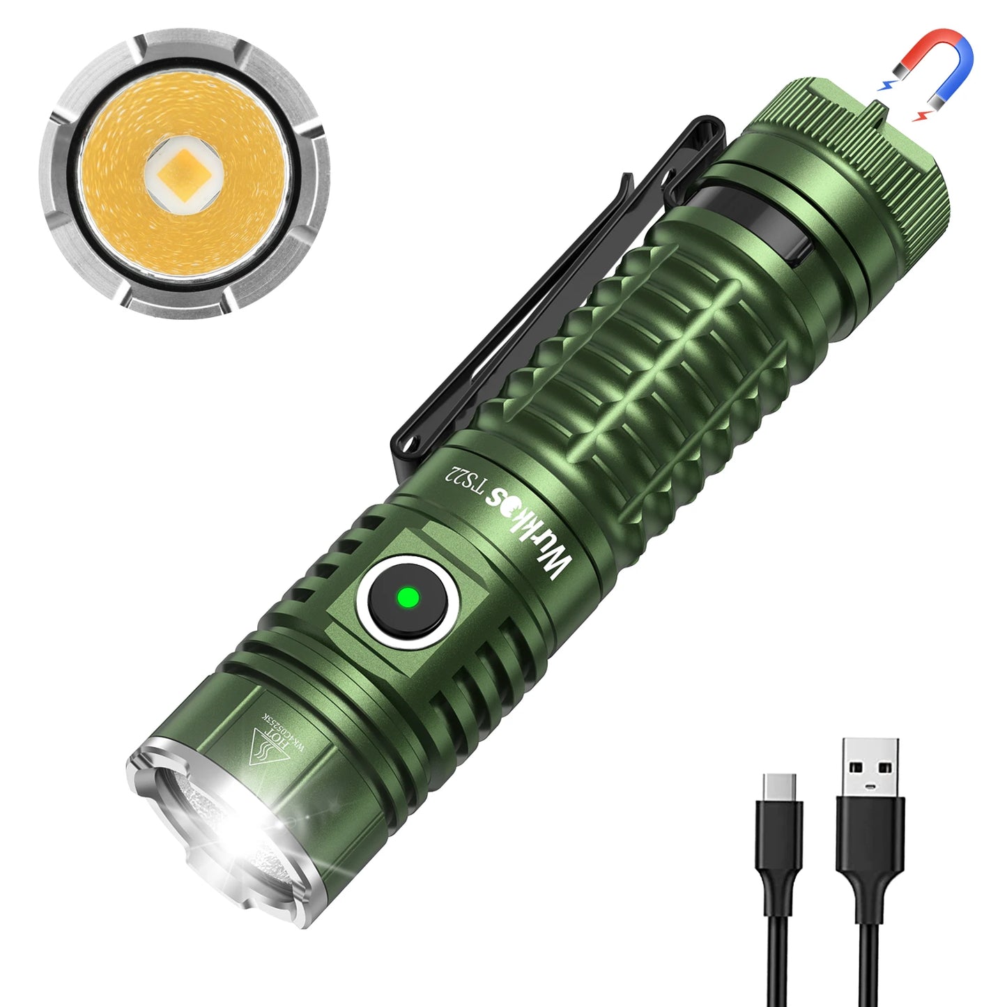 Wurkkos TS22 Rechargeable 21700 LED Flashlight XHP70.2 Powerful Max 4500LM IP68 with Magnet Tail & Reverse Charging for Hiking