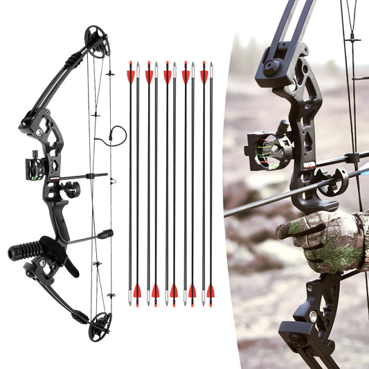 Right Handed Compound Bow Kit Adults and Teens Compound Bow Archery Hunting Equipment with 12 Arrows 30-60lbs Adjustable