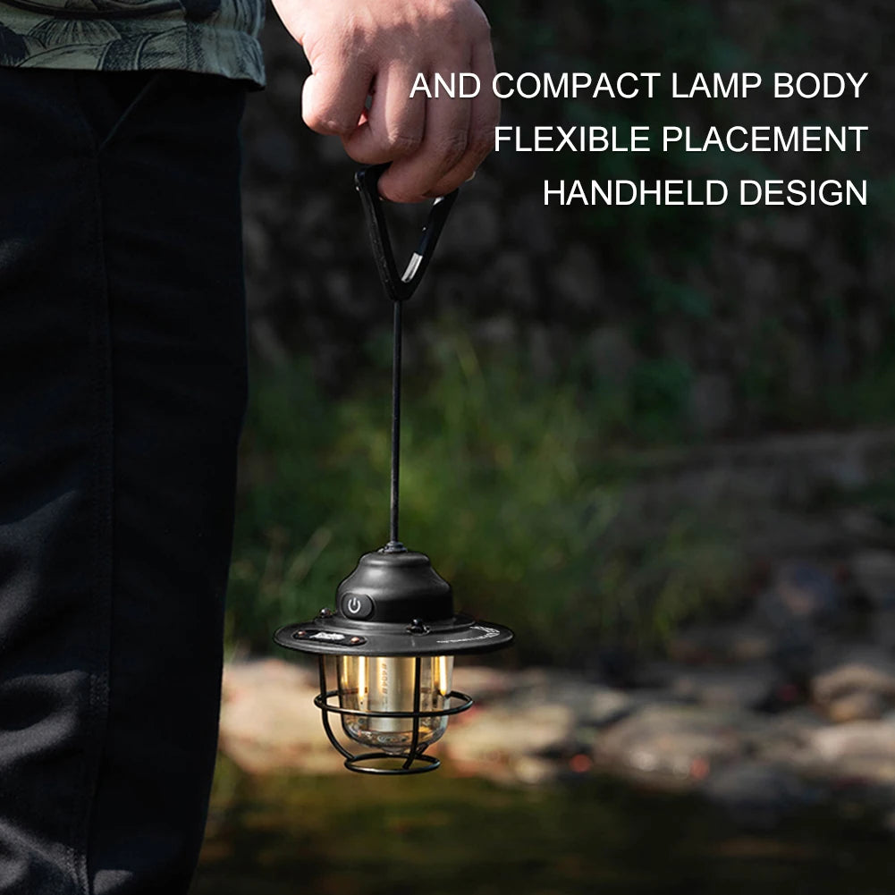 LED Camping Lantern Dimming Emergency Lamp Type C Charging Retro Camping Light 4 Light Modes Multifunction for Fishing Camping