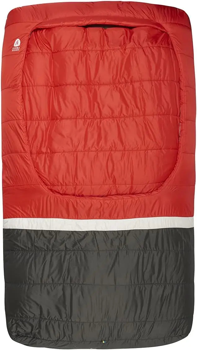 Zip-less synthetic 20 degree sleeping bag for car camping, festivals, etc. Double sleeping bag for couples