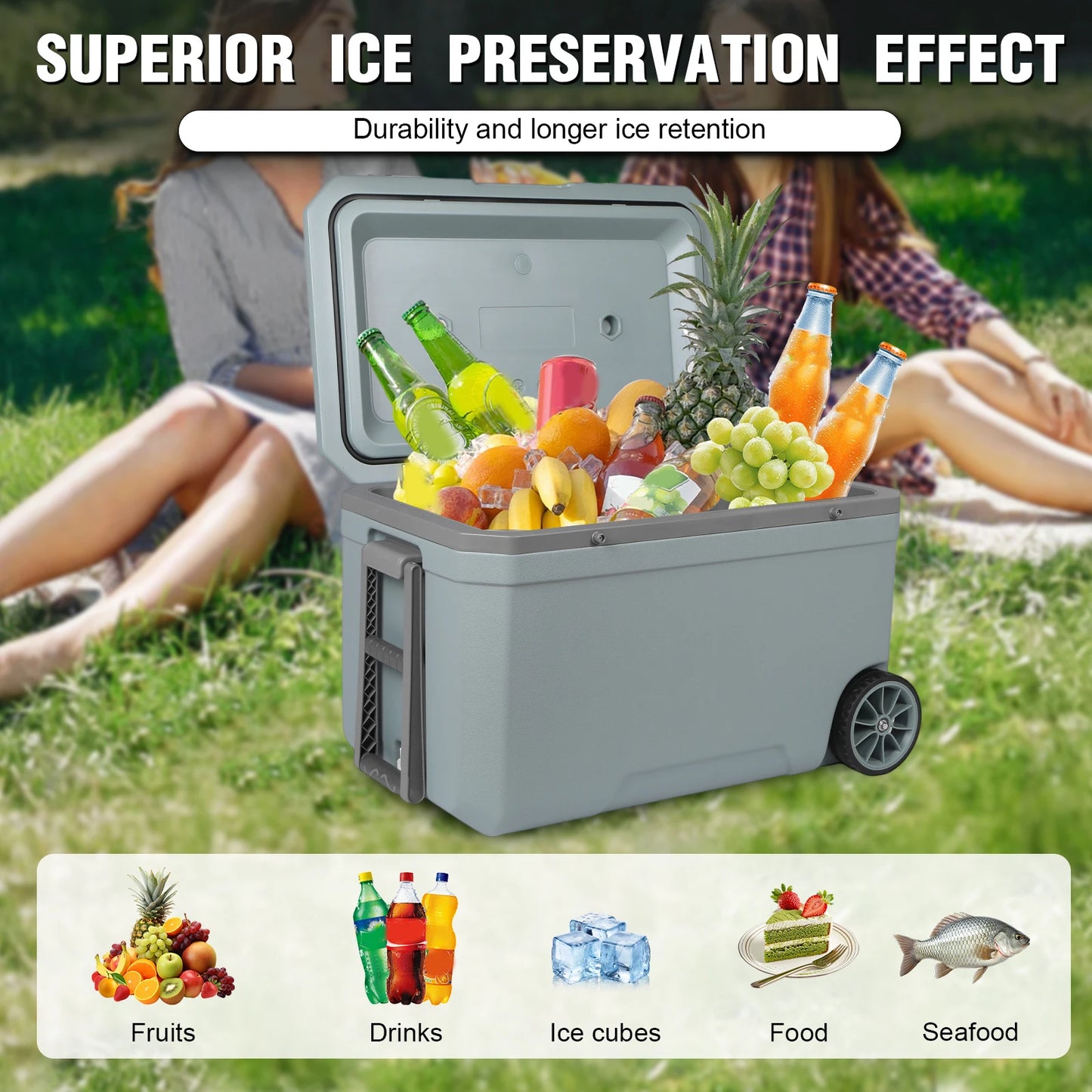 70L Camping Cooler 30 Percent Lighter Than Rotomolded Portable Car Wheel Insulator Plastic Cooler Box for Beach Beverage Camping