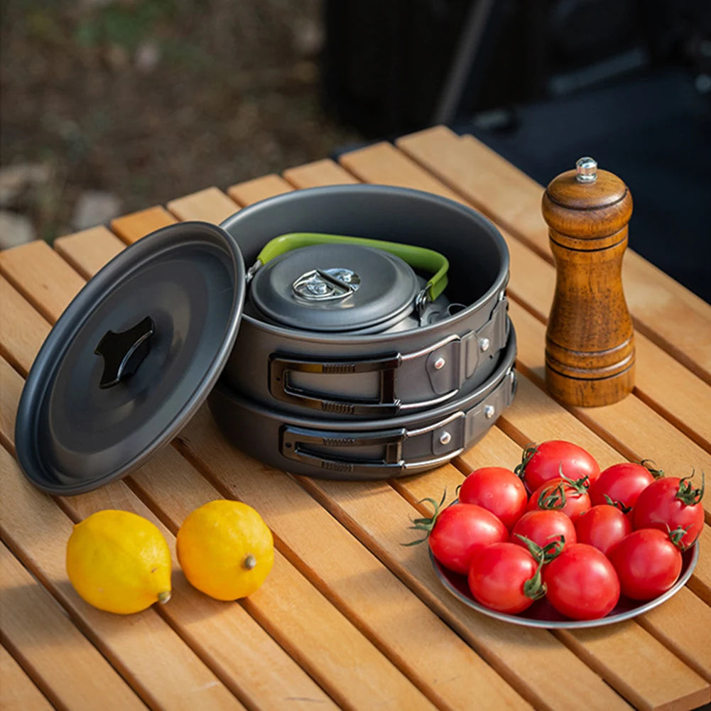 3PCS Outdoor Camping Pot Set 2-3 Person Outdoor Cookset Cooking Kit with Mesh Bag for Camping Backpacking Outdoor Cooking Picnic