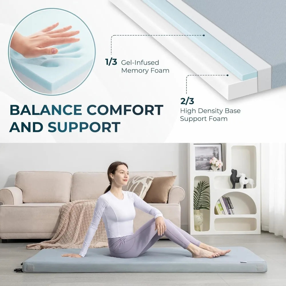 kingfun memory foam camping sleeping pad, certipur-us camping mattress waterproof roll up mattress guest bed, thick floor sleepi