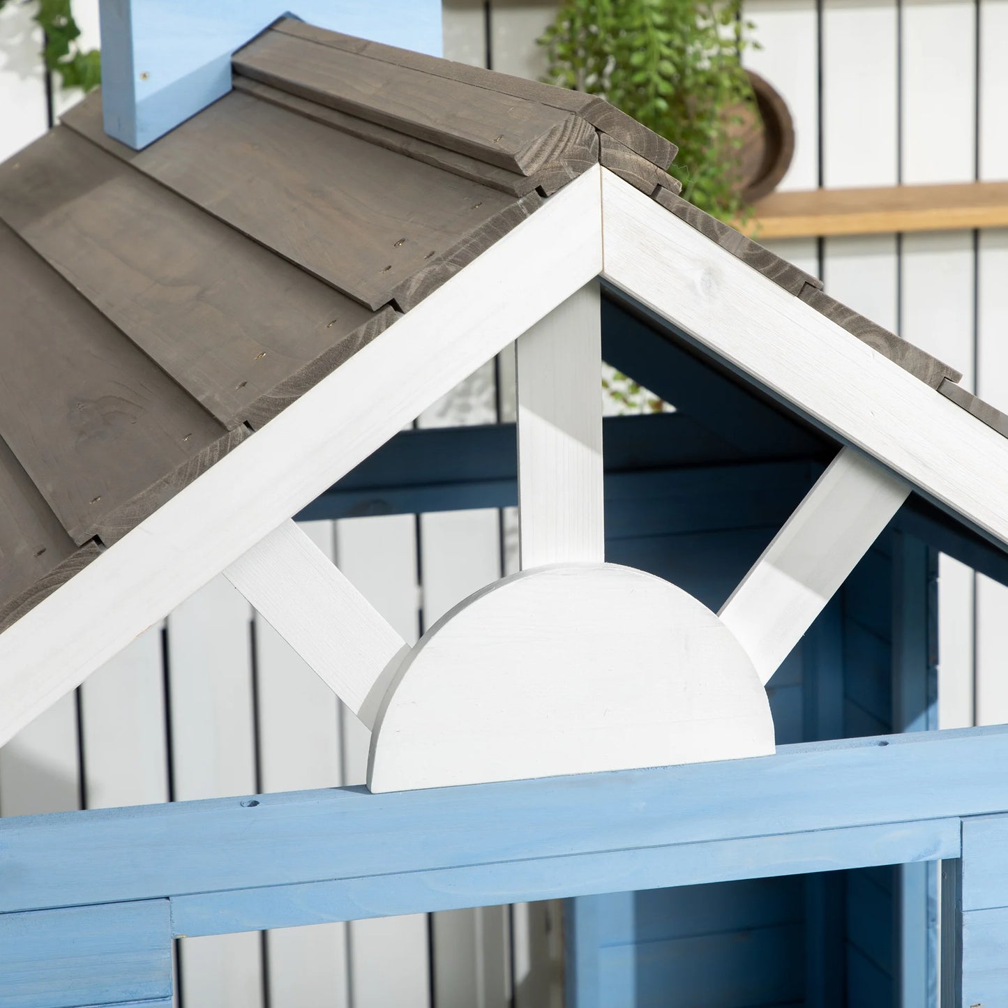Outsunny Playhouse for Kids Outdoor, Country Style Wooden Playhouse with Flower Pot Holders, Working Door, Windows