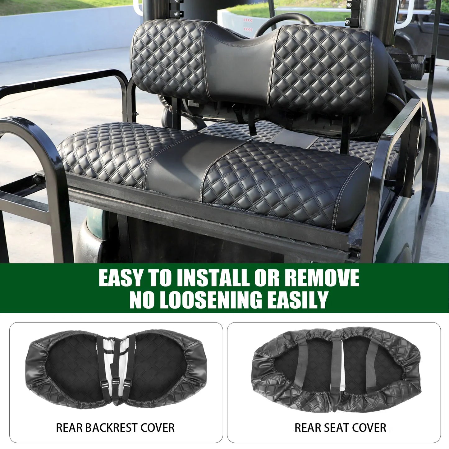 Roykaw Golf Cart Seat Covers Kit for Aftermarket Rear Seat, for Common Seat Cushion, Marine Grade Vinyl Material/Easy to Clean