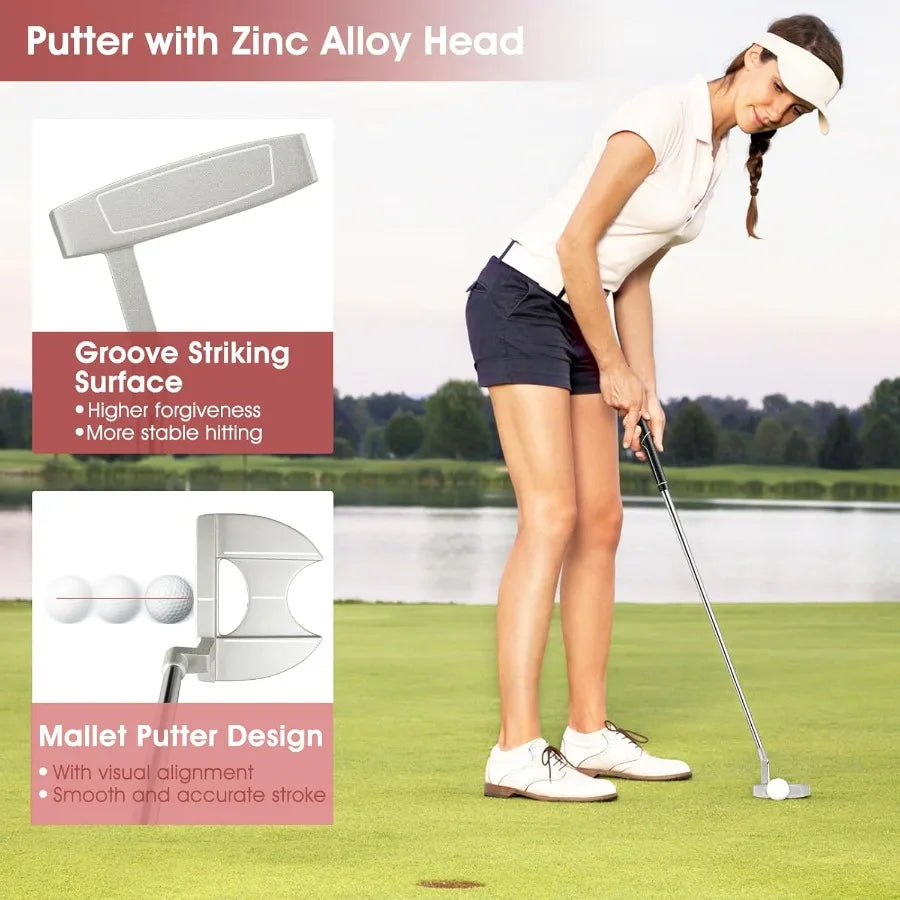 Women's Complete Golf Club Set 9/11pcs Right Handed Ladies Golf Clubs Set with 460cc Alloy Driver 3 Fairway Wood Hybrid 6/7/8/9