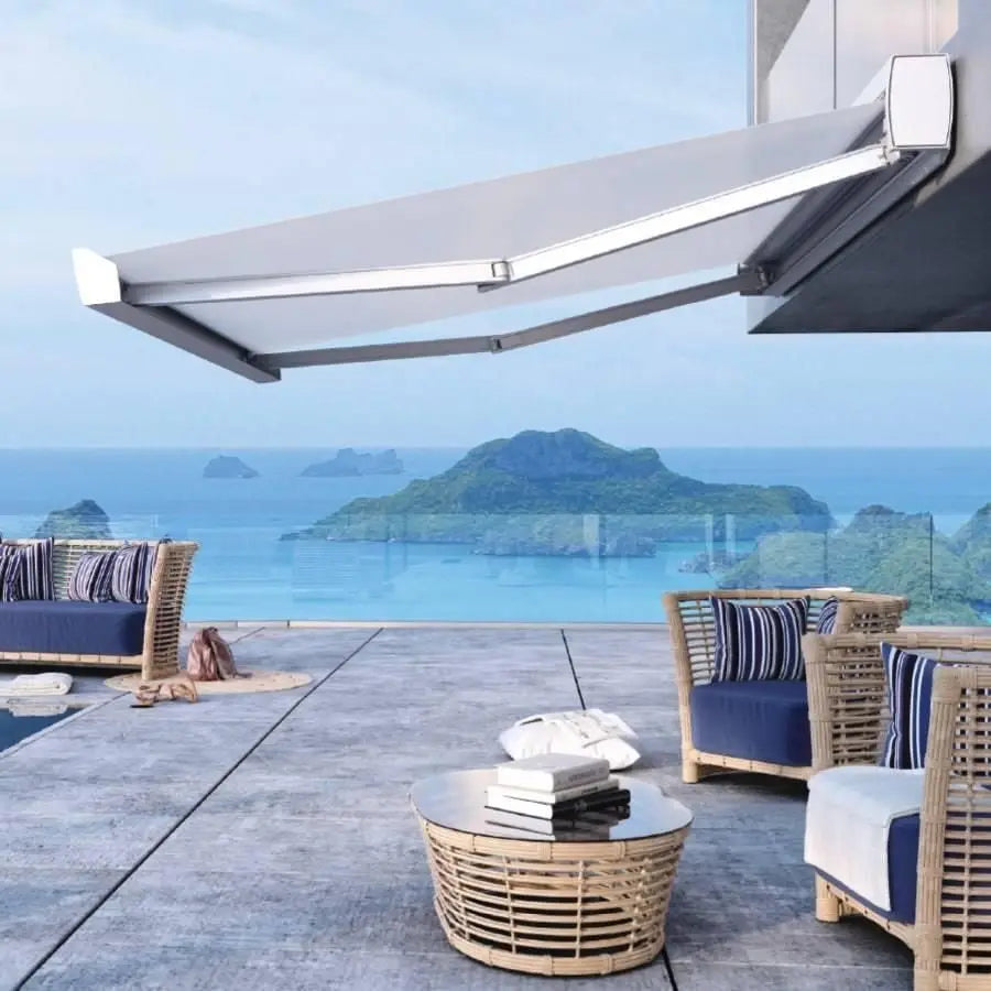Outdoor Patio Sun Shades Electric Awnings Retractable Canvas Full Box Awning Foldable Arm Polyester Fabric for Restaurants Cafes