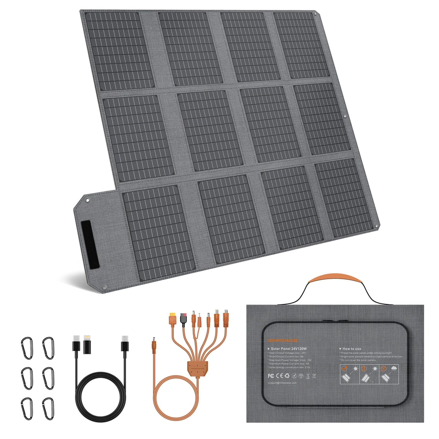 MHPOWOS 120W 80W 40W Portable Solar Panel 23.5% High Efficiency Foldable Solar Charger for Camping, RV, Emergency Power Supply