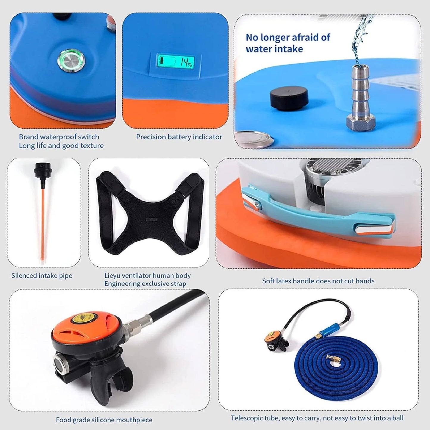 TUDIVING-Scuba Diving Ventilator,Waterproof Portable Rechargeable Scuba Diving Tank with Breathing Regulator,Scuba Diving Gear