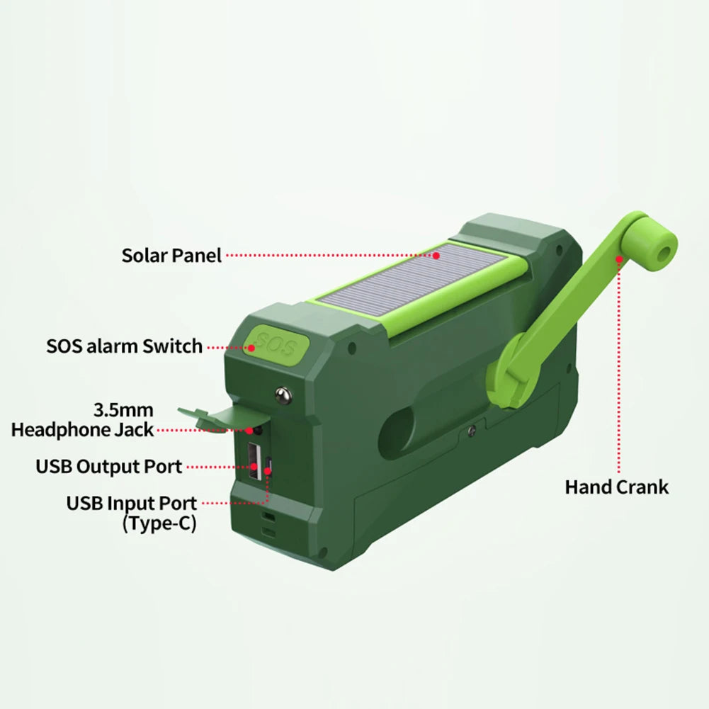 Portable 10000mAh charger High Capacity Emergency Radio Solar Hand Crank LED Flashlight/Reading Light/SOS Alarm Survival Tool
