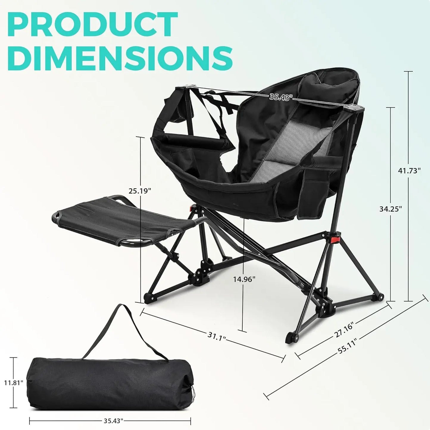 Foldable Hammock Chair with Footrest, Portable Rocking Camping Chair for Adults, Outdoor Patio Poolside Comfort
