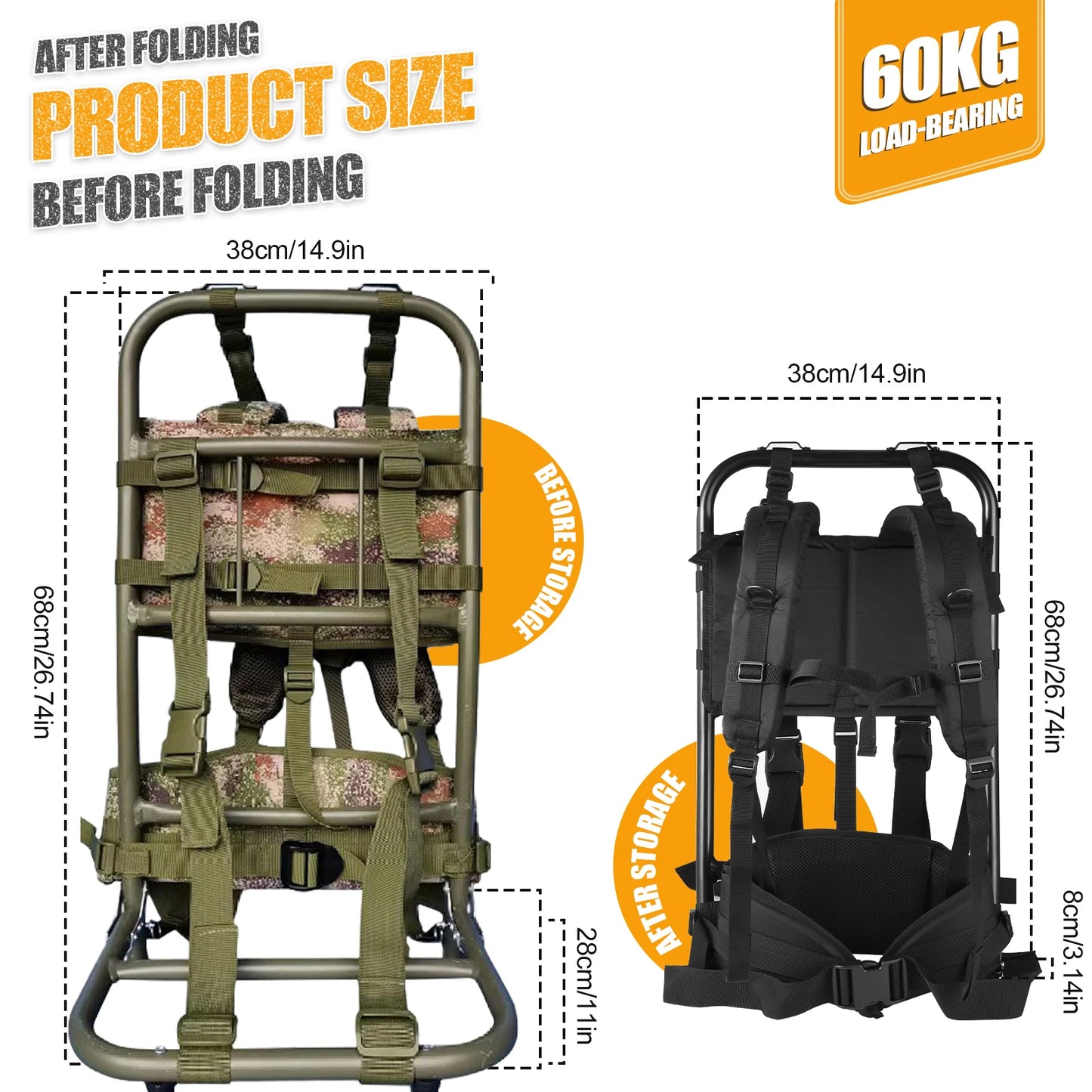 Camping Backpack External Frame Heavy Carrying Backpack Frame Portable Foldable Hunting Carrier Bag Holder For Camping Hiking