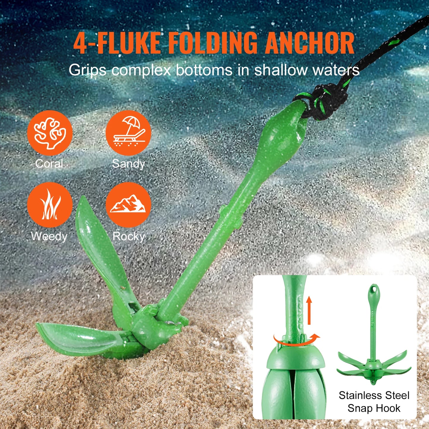 SucceBuy Kayak Anchor Kit 3.5 lb Paddle Board Anchor Kit with 26.2 ft/8 m Rope and Buoy Folding Small Boat Anchor Storage Bag