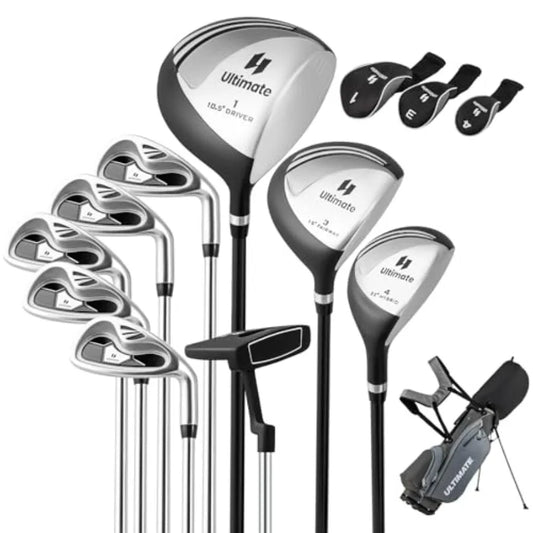 9/10/12 Pieces Men's Complete Golf Clubs Set with 460CC Driver Fairway Wood Hybrid Irons Putter Portable Regular Golf Club Pack