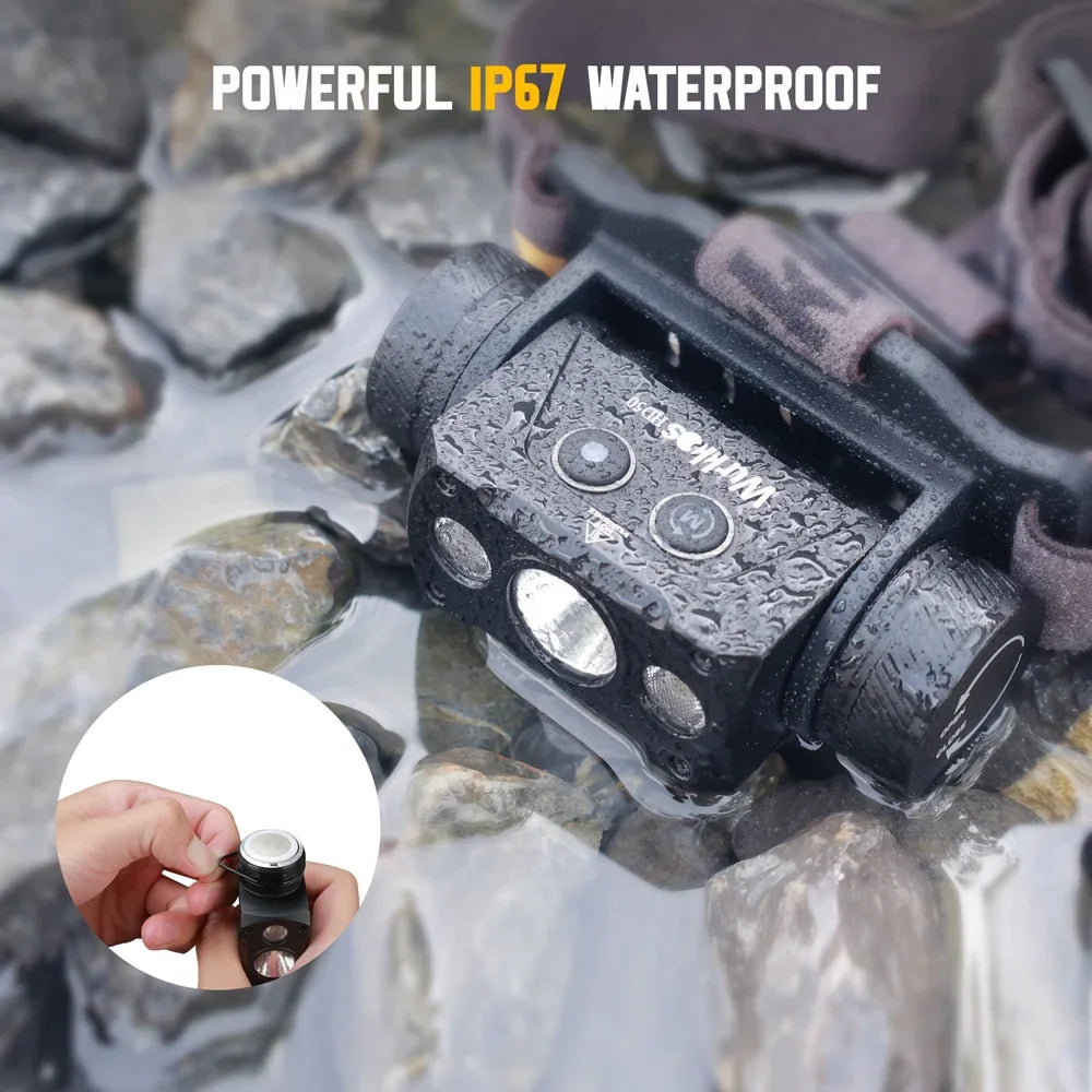 Wurkkos HD50 Headlamp 2A Rechargeable 21700 Headlight 4000lm XHP50.3 HI+LH351D+660nm Red Light Toollamp Magnetic Tail Camp Light