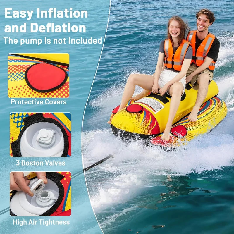 Goplus Inflatable Towable Tubes for Boating,1-2 Rider Hot Dog Tube for Boat to Pull,Water Sports Banana Boat w/ EVA-Padded Seats