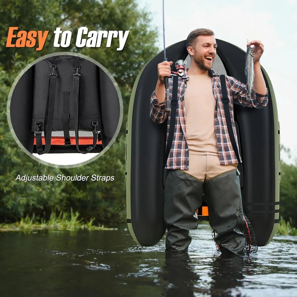 Fishing float tube, 350 lb inflatable fishing boat with paddle, pump, fin, portable backpack belly boat for adult fishing