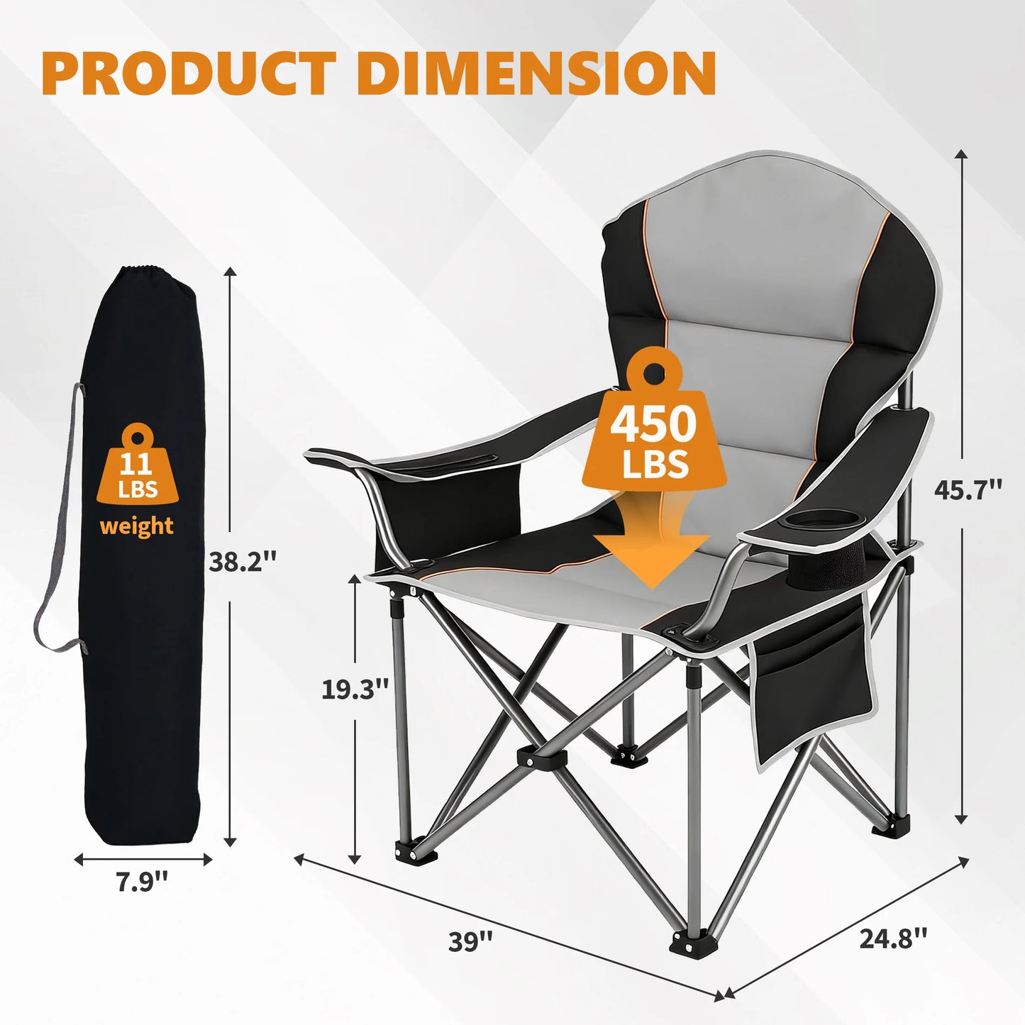 MCQ Outdoor Folding Camping Chairs Collapsible Padded with Cup Holder Cooler Bag Heavy Duty Portable Camping Chair for Garden