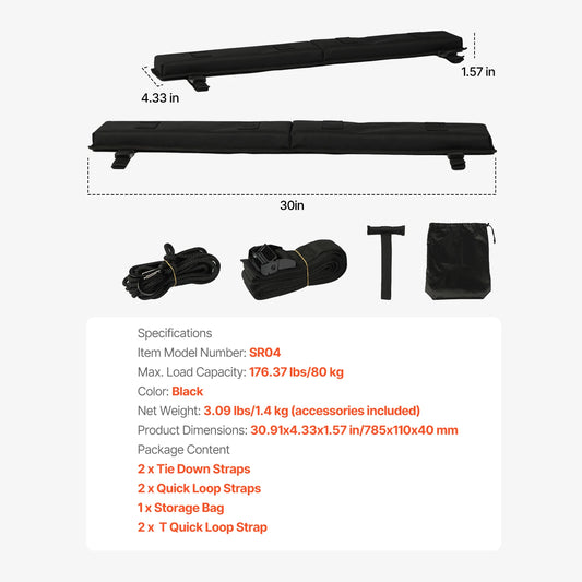 SucceBuy 30 inch Soft Roof Rack Pad Universal Car Roof Rack Pad for Various Crossbars Luggage Kayak Carrier SUP Canoe Snowboard