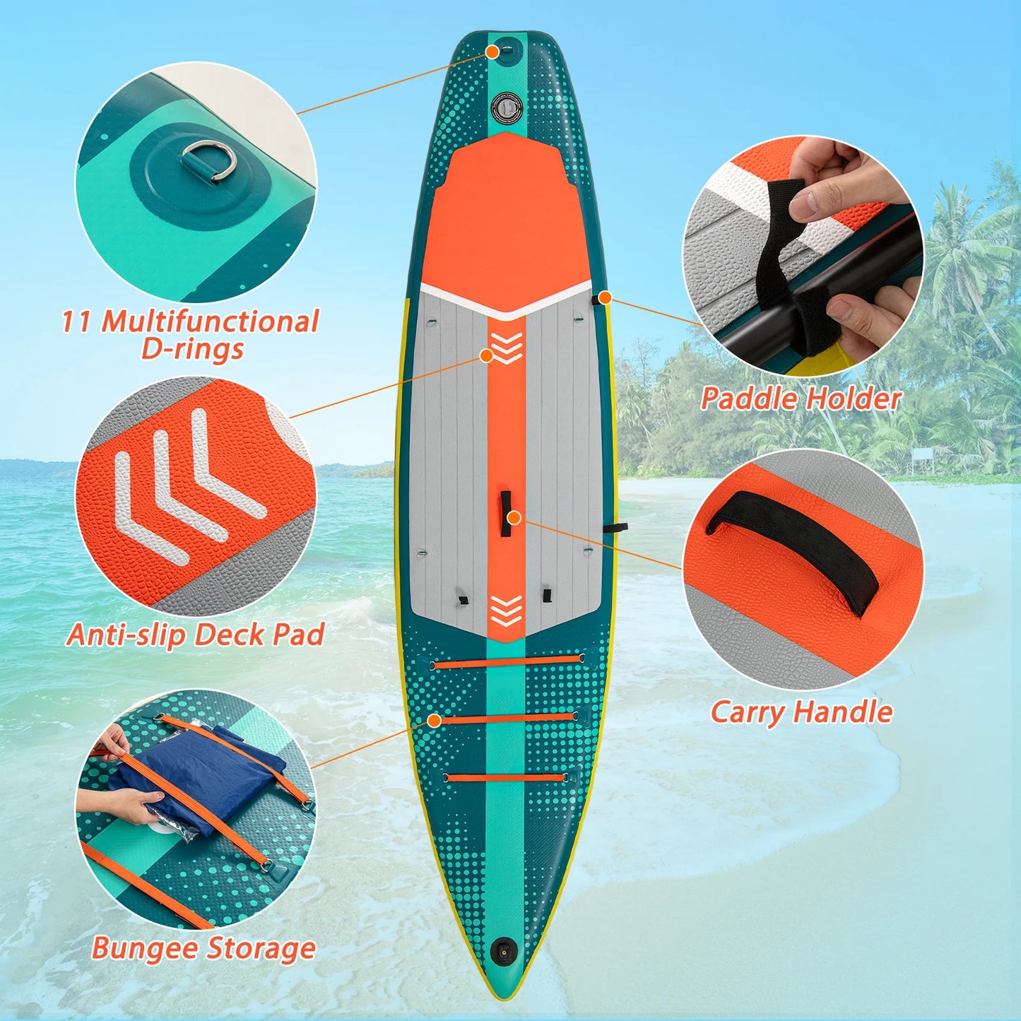 11' Inflatable Stand Up Paddle Board for Adults w/ Kayak Seat Leash Hand Pump