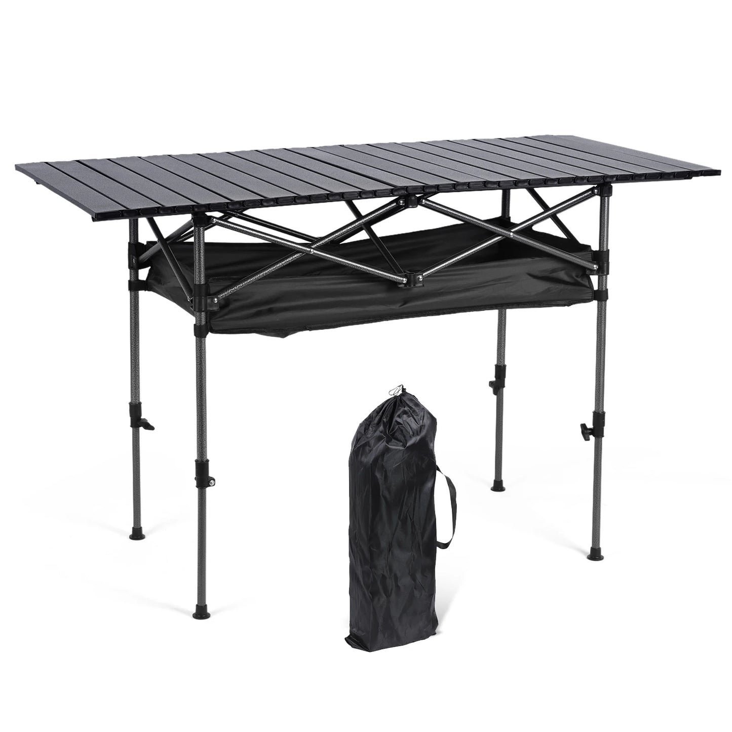Outdoor Folding Table Lightweight Camping Lifting Table Adjustable Roll-Up Rectangular Table for Picnic Camping Trip Beach BBQ