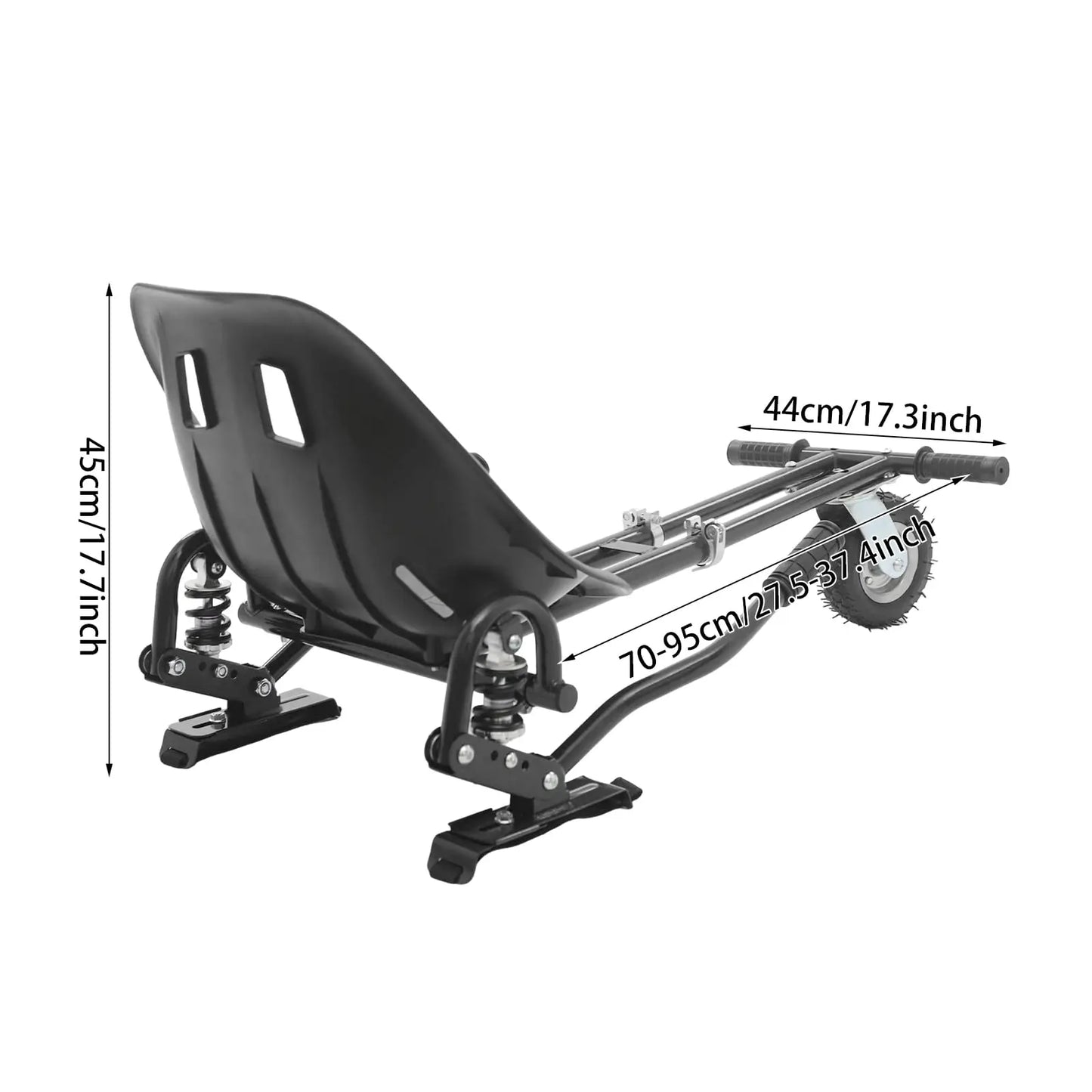 Hoverboard Seat Attachment, Hoverboard Go Kart with Doual Pole Rear Shock Absorption, Adjustable Frame Length and Handlebar Cont