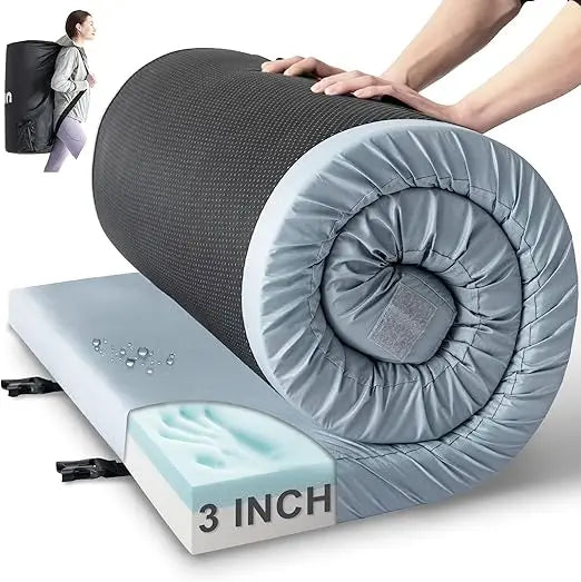 kingfun memory foam camping sleeping pad, certipur-us camping mattress waterproof roll up mattress guest bed, thick floor sleepi