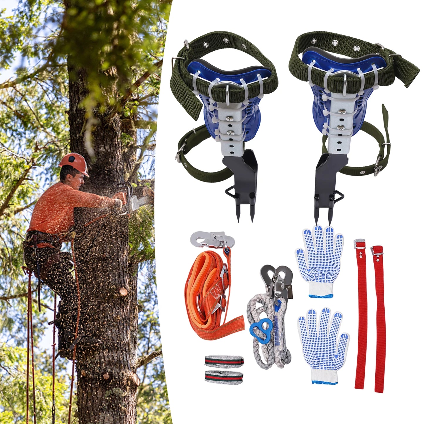 Tree Climbing Spikes Set for Tree Work Adjustable Tree Climbing Gear Set Climbing Spike Tree Climbing Tool with Safety Belt&Rope