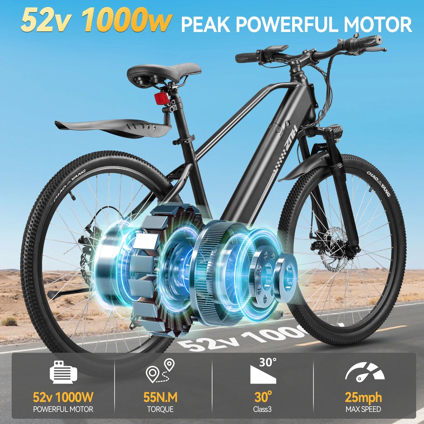 ZNH Electric Bicycle for Adults,1000W Peak Motor,48V Removable Battery,20MPH,26" Tire Electric Bike,7-Speed,50 Miles E-bike