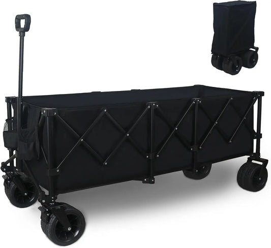 220L Collapsible Foldable Wagon with 350lbs Weight Capacity, Beach Wagon with All-Terrain Wheels & Drink Holders, Heavy Duty Fol