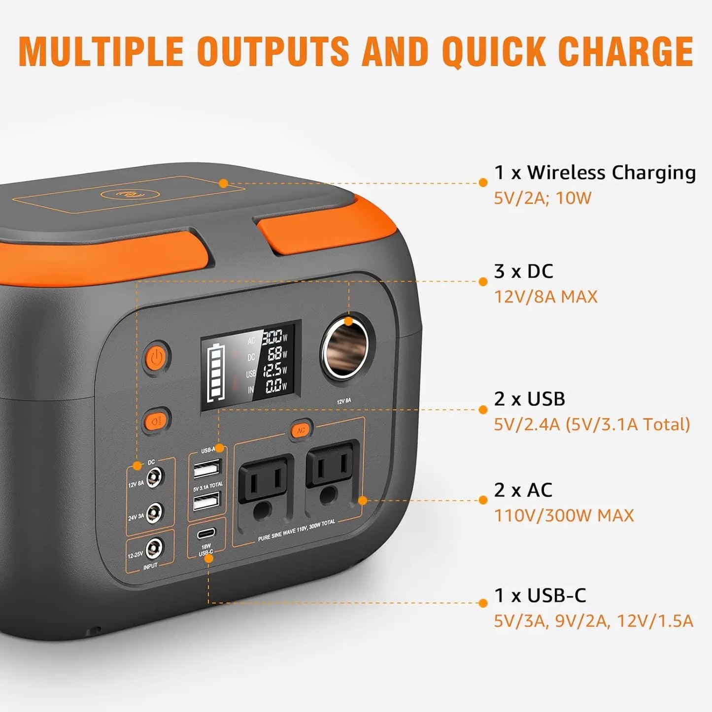 300W Portable Power Station 260Wh/70000mAh Outdoor Solar Generator 110V Outlet Solar Power Banks Camping Power Supply for Laptop