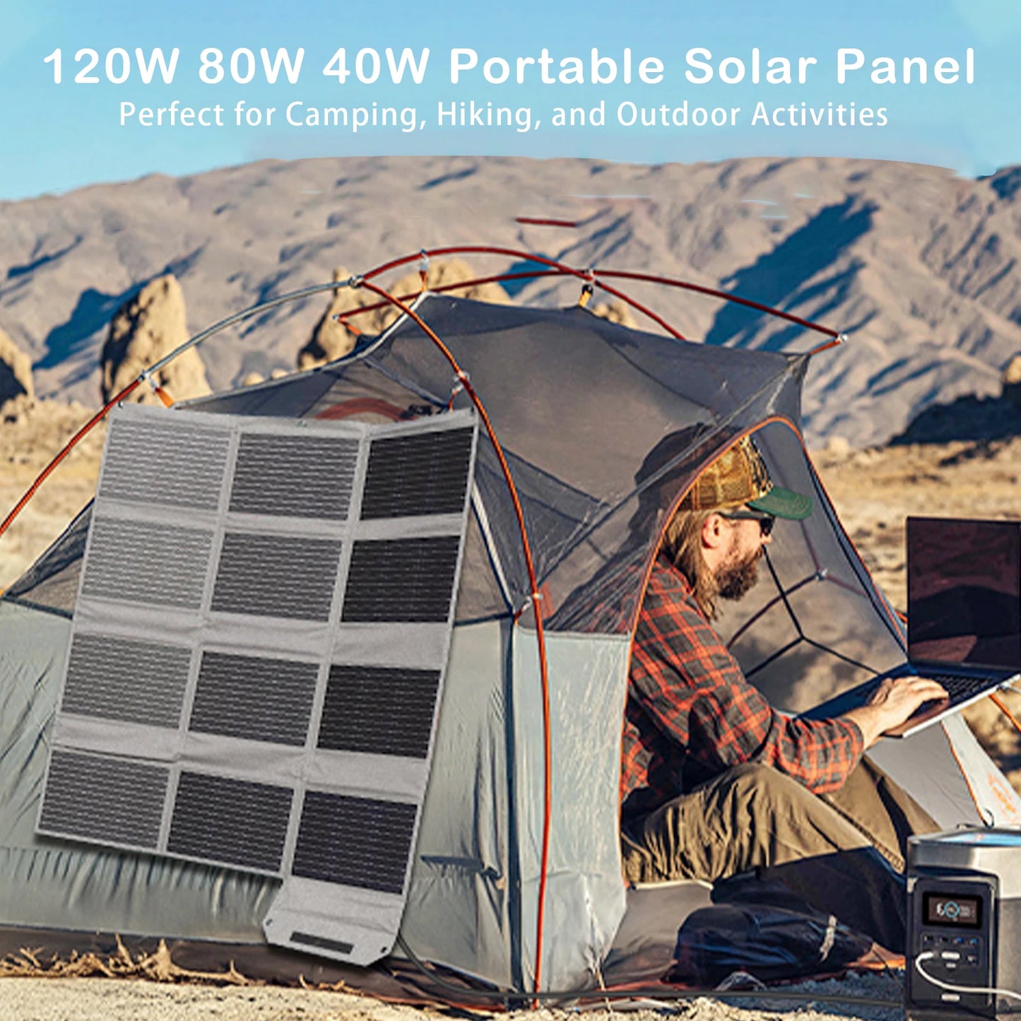 MHPOWOS 120W 80W 40W Portable Solar Panel 23.5% High Efficiency Foldable Solar Charger for Camping, RV, Emergency Power Supply