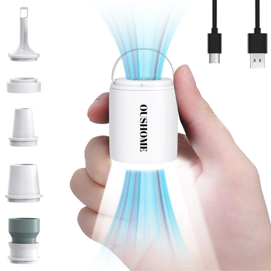 Portable Air Pump for Inflatables, Ultra-Mini Air Pump with Camping Light, USB Rechargeable Air Pump with Magnetic Design, White