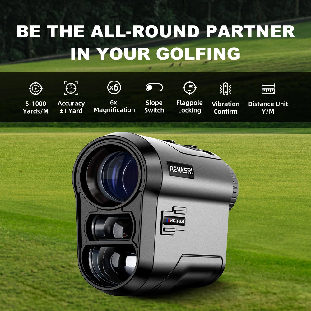 REVASRI 1000Yards Golf Rangefinder, 6x Magnification , Flag-Lock Vibration, and Slope-Compensated Distance Function for Golfers