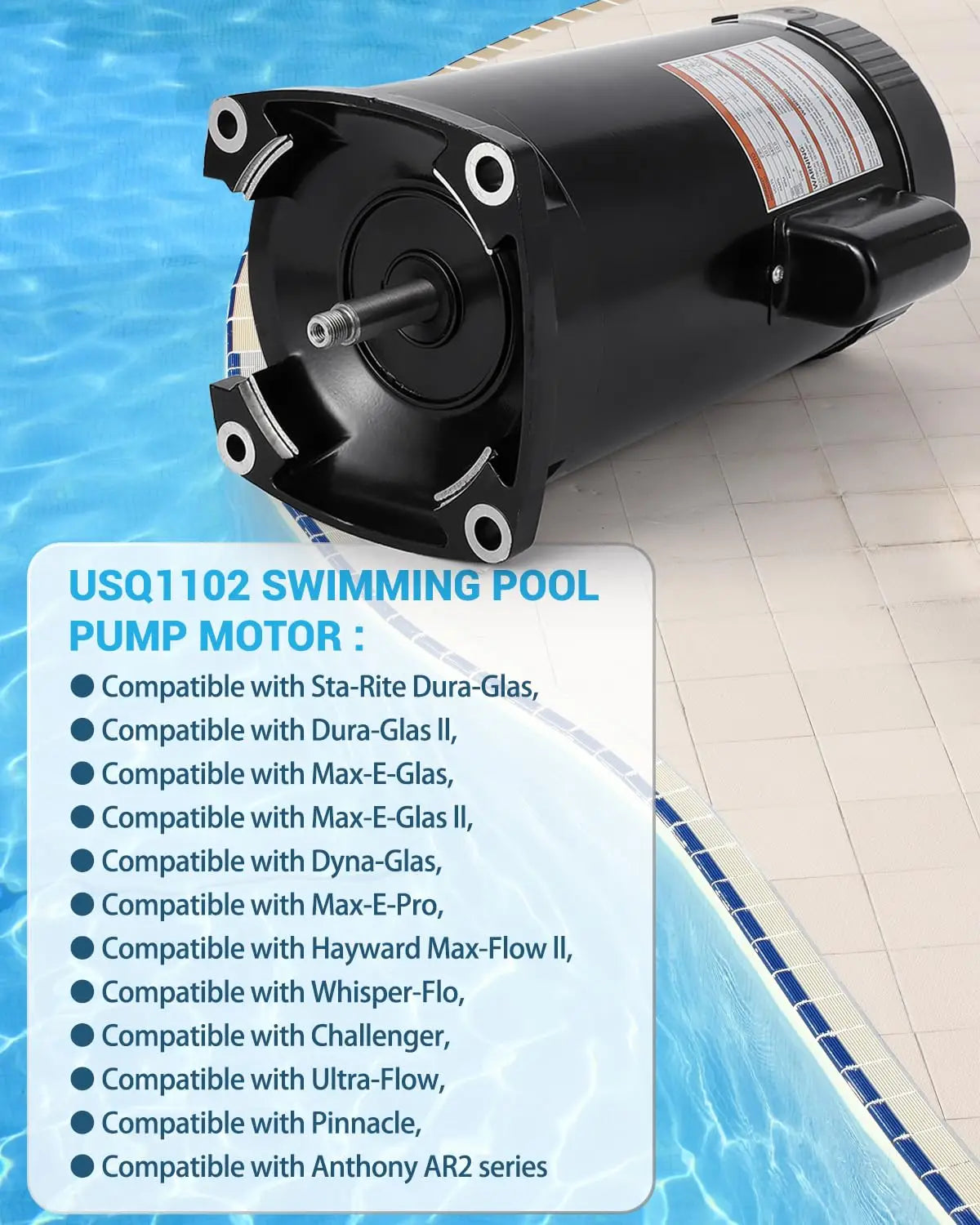 B2855 2 HP Pool Pump Motor & Seal Kit, Up-Rated 56Y Frame, Compatible With Century/Smith Pool Pump Motors, 3450RPM