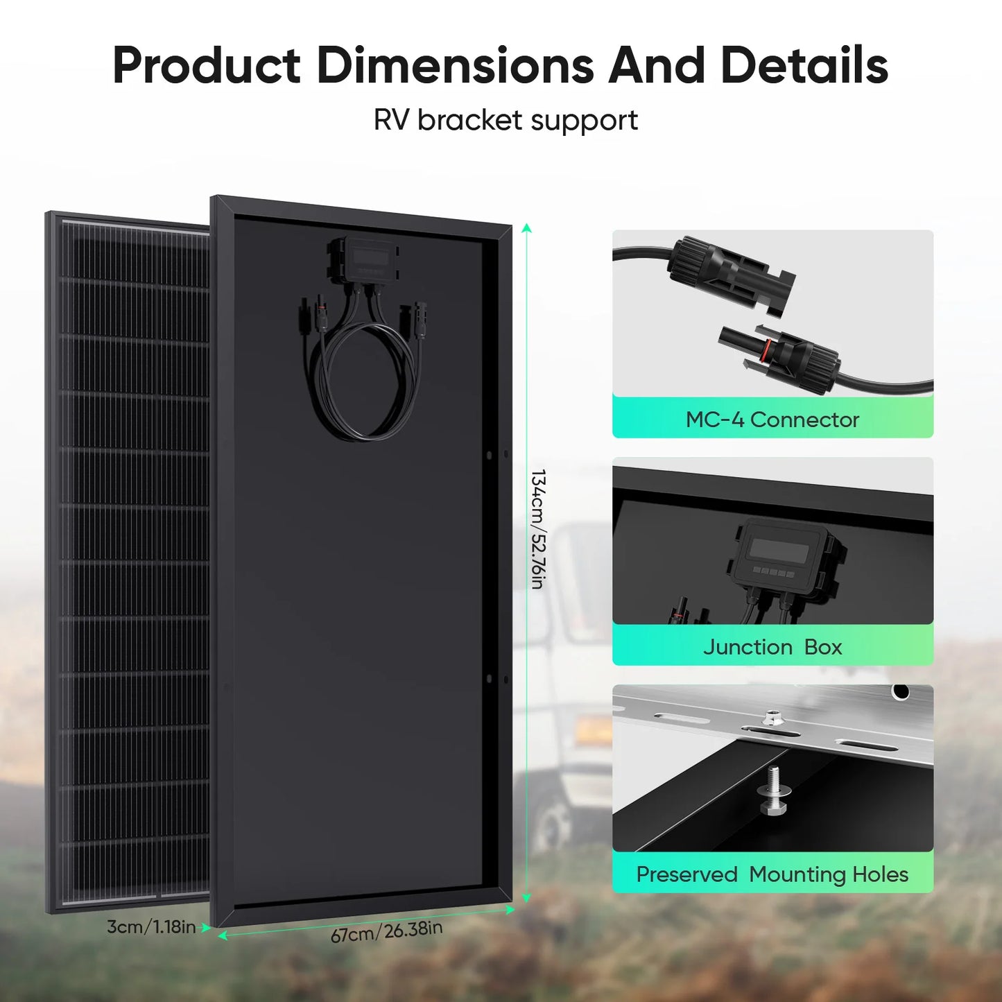 WERCHTAY 2pcs 12V 200W Monocrystalline Solar Panel Module Off Grid PV Power For Vehicles, RV Camper Camping Boat Shed Farm