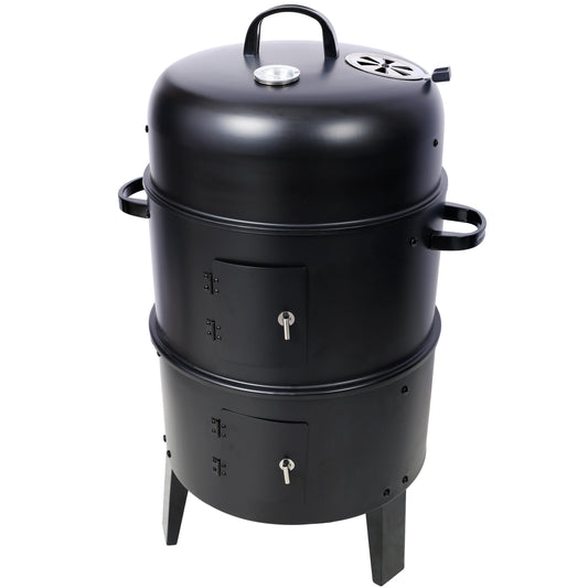 Charcoal Smoker Grill Wood Smoker Grills Outdoor Cooking 16 Inch Vertical Smoker Portable BBQ Grill for Camping, Black