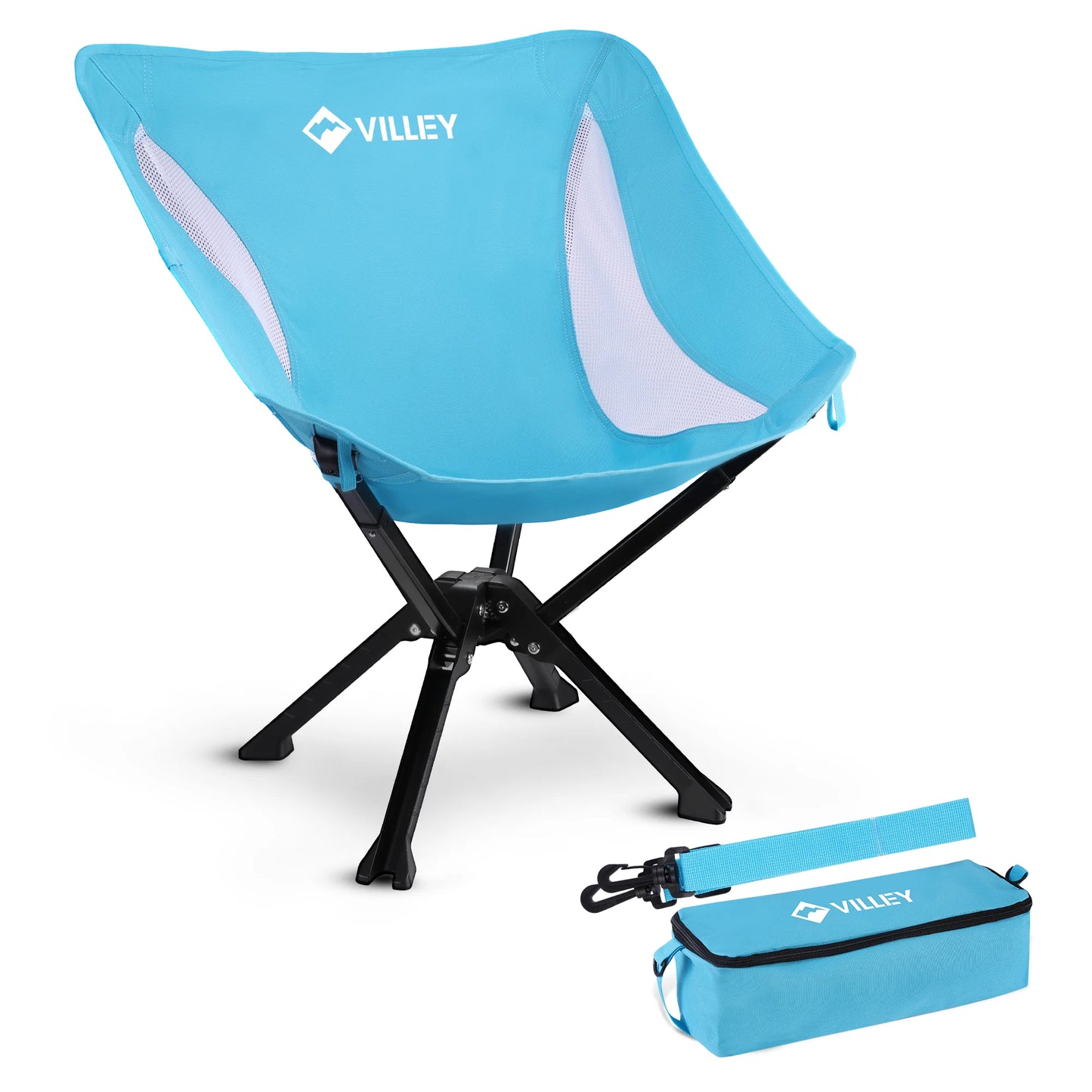 VILLEY Portable Folding Chair Lightweight Camping Chair No Assembly Needed, Quick Setup for Beach, Hiking, Supports 330 LBS