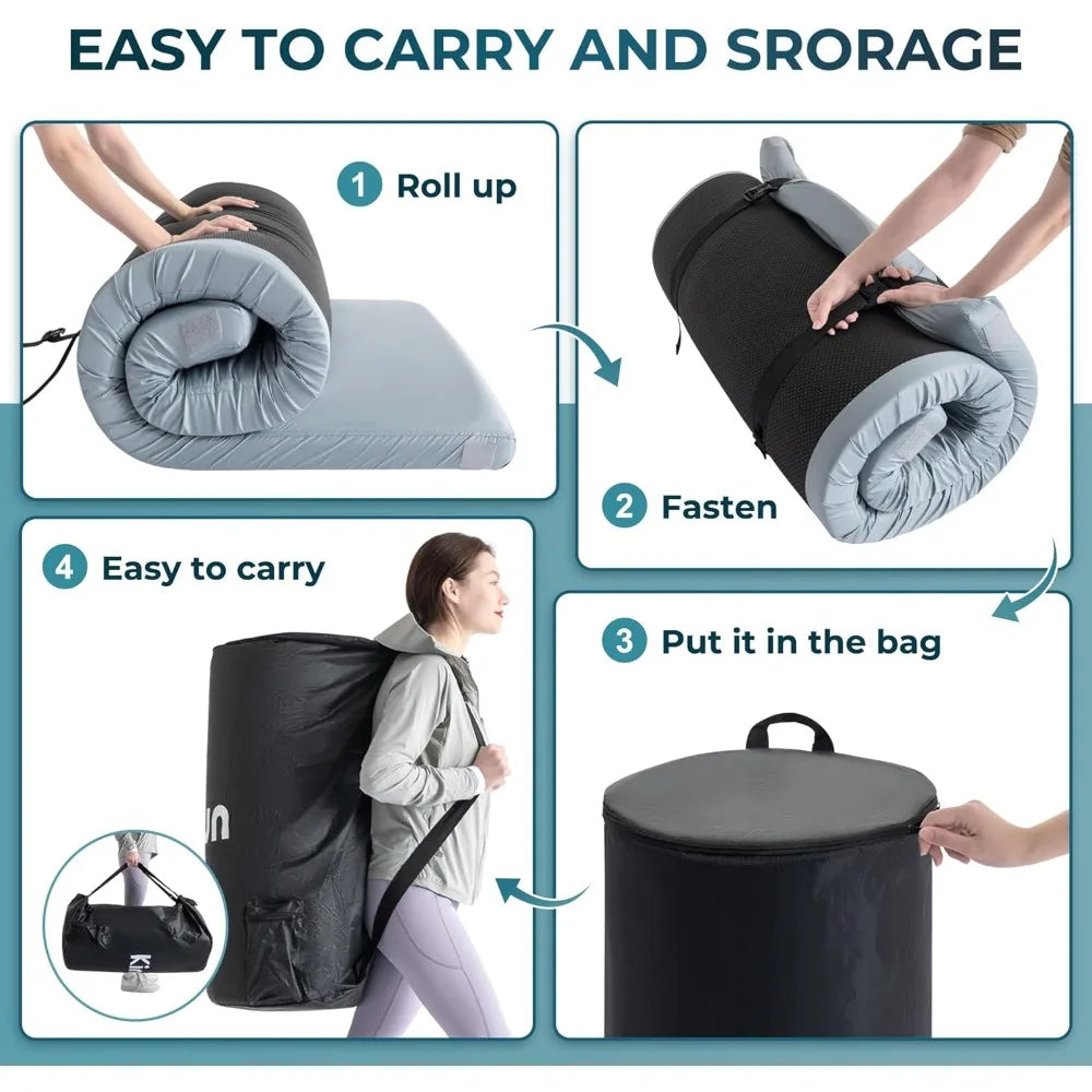 kingfun memory foam camping sleeping pad, certipur-us camping mattress waterproof roll up mattress guest bed, thick floor sleepi