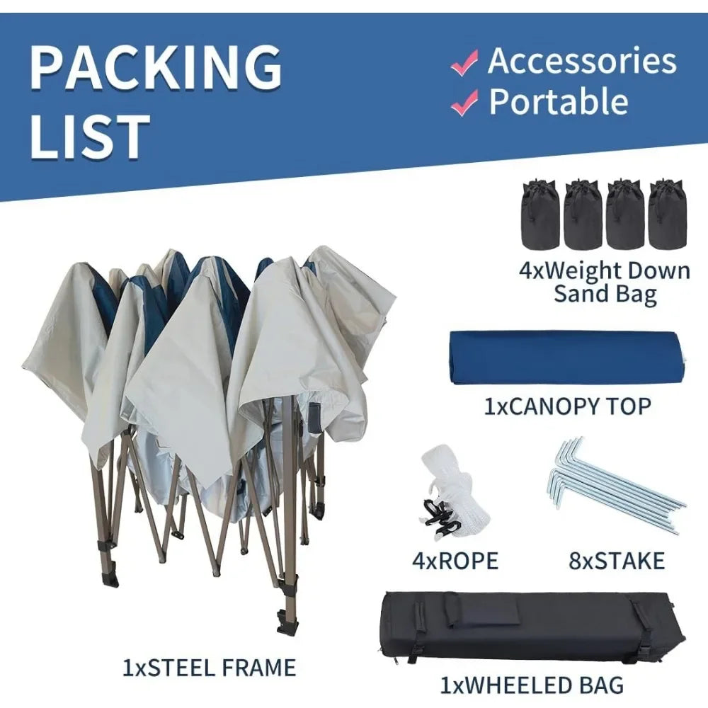 13x13 Instant Easy Pop Up Canopy,Portable Commercial Gazebo Camping Gazebo Tent Shelter with Wheeled Roller Carry Bag, Bonus We