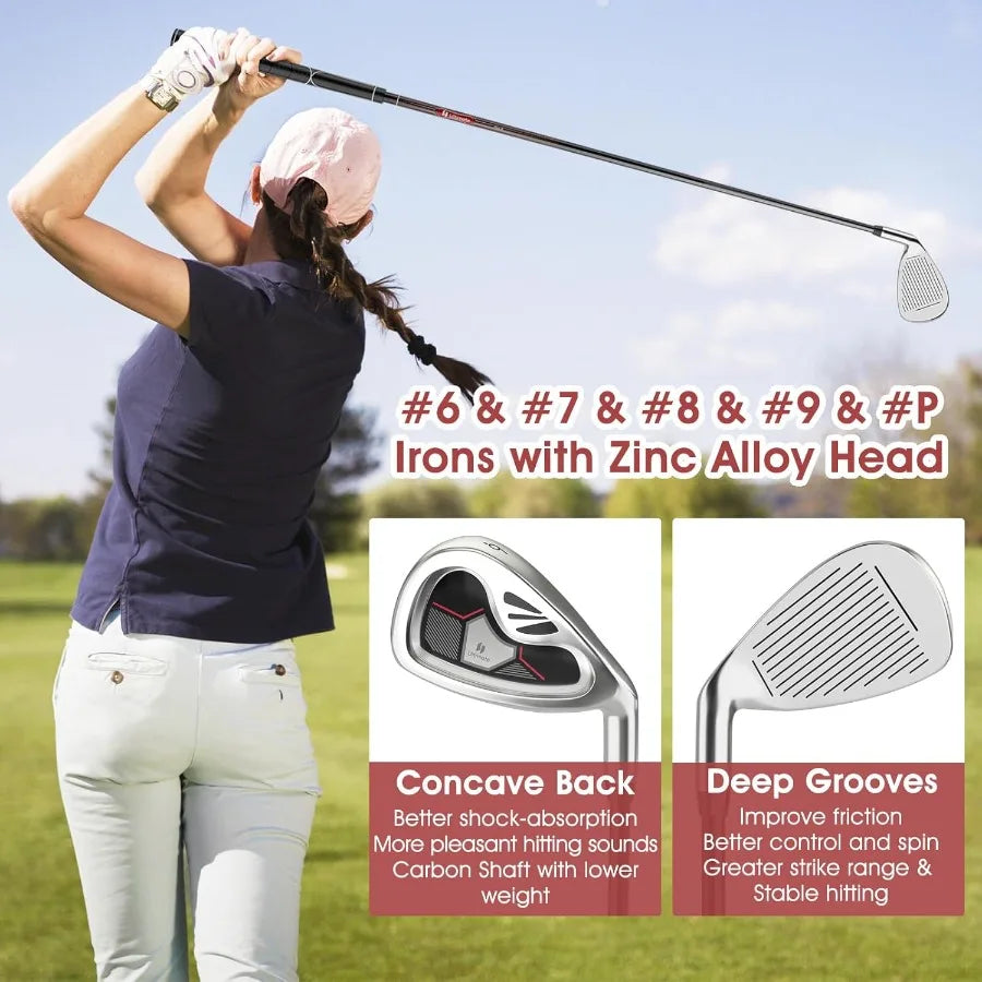 Women's Complete Golf Club Set 9/11pcs Right Handed Ladies Golf Clubs Set with 460cc Alloy Driver 3 Fairway Wood Hybrid 6/7/8/9