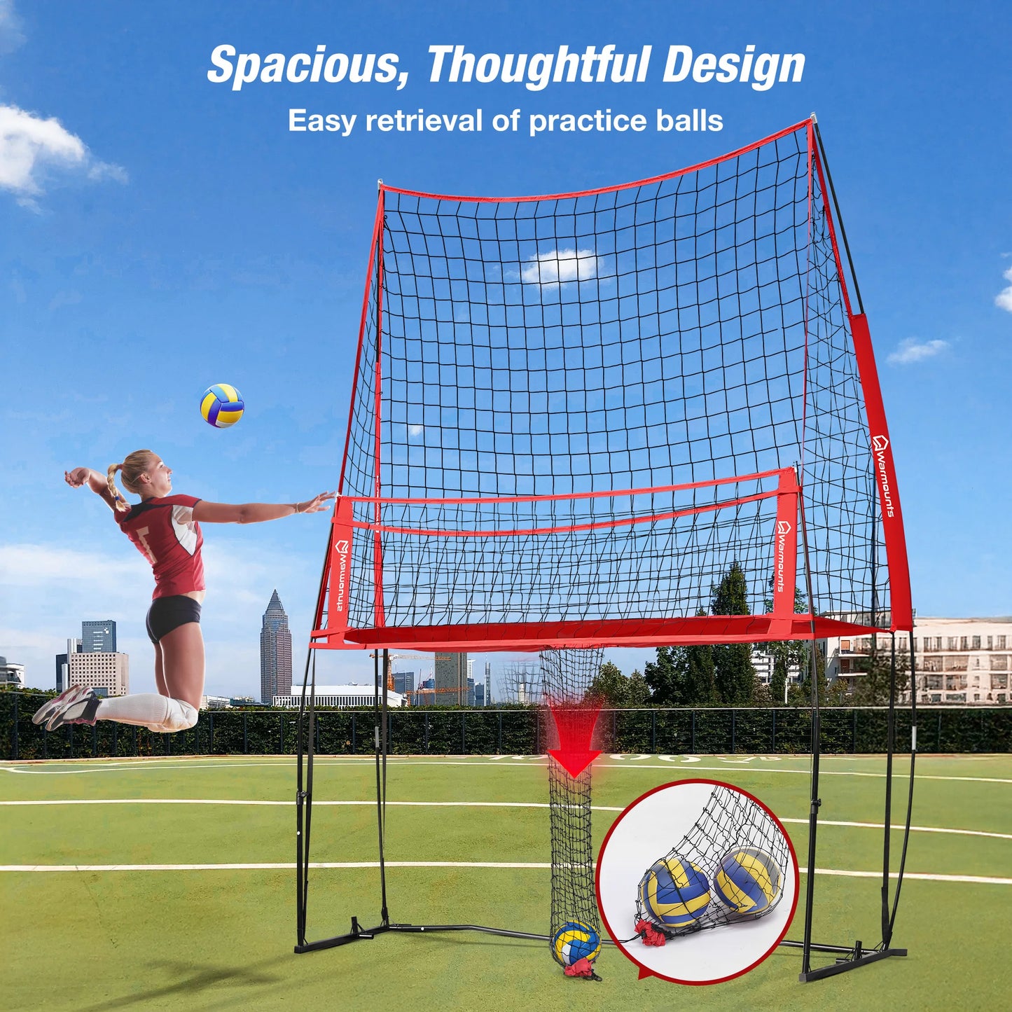 Volleyball Training Equipment, Volleyball Practice Net Station with Ball Catcher Height Adjustable Volleyball Training Net